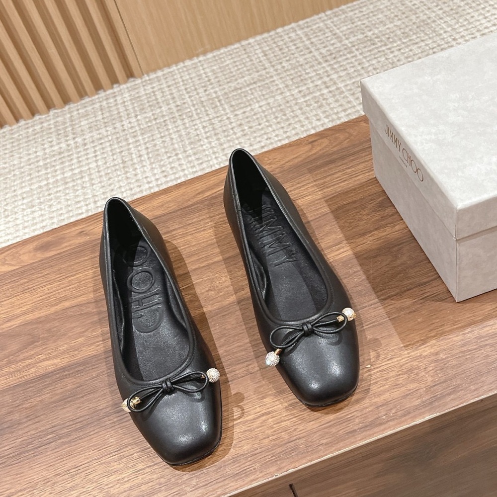 Black Ballet Flats with Bow Accent